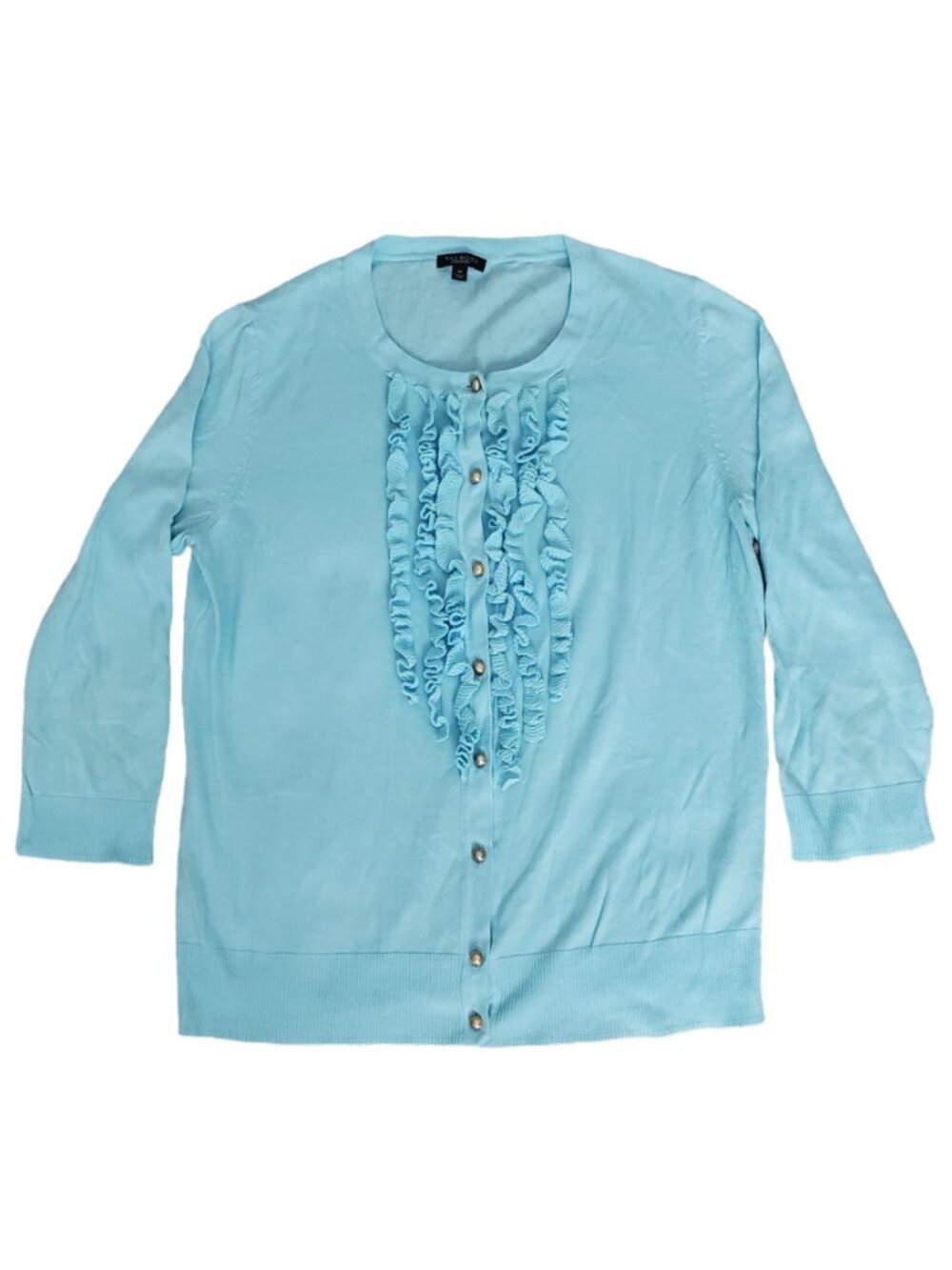 Talbots Women's‎ Ruffle-Front 3/4 Sleeve Cardigan Sweater Light Blue Size Medium - Picture 3 of 10
